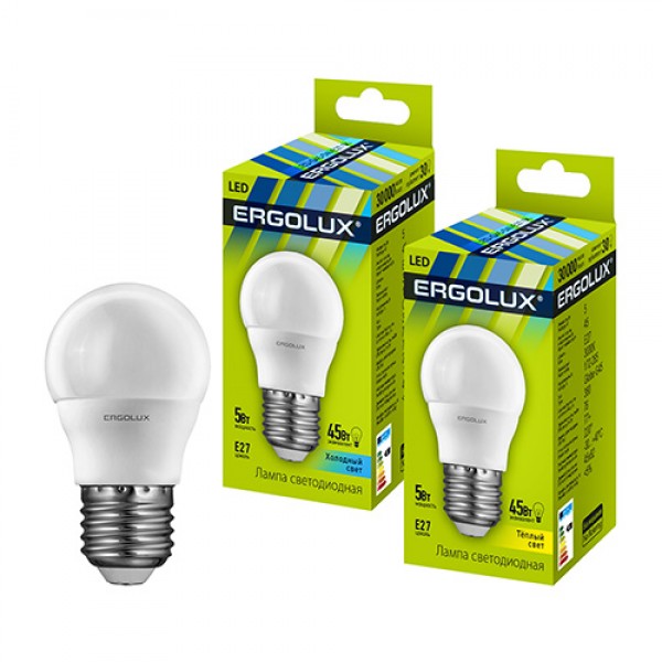 Лампа светодиод. Ergolux шар LED-G45-7W-E27-6500К