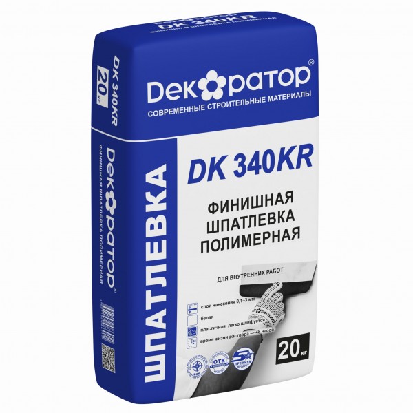 См Шпаклевка ДЕКОРАТОР DK 340 KR, полимерная, финишная, белая (0.3-3мм) 20кг